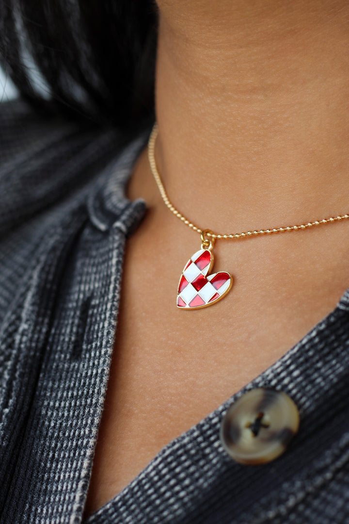 Checkered Heart Ron Necklace