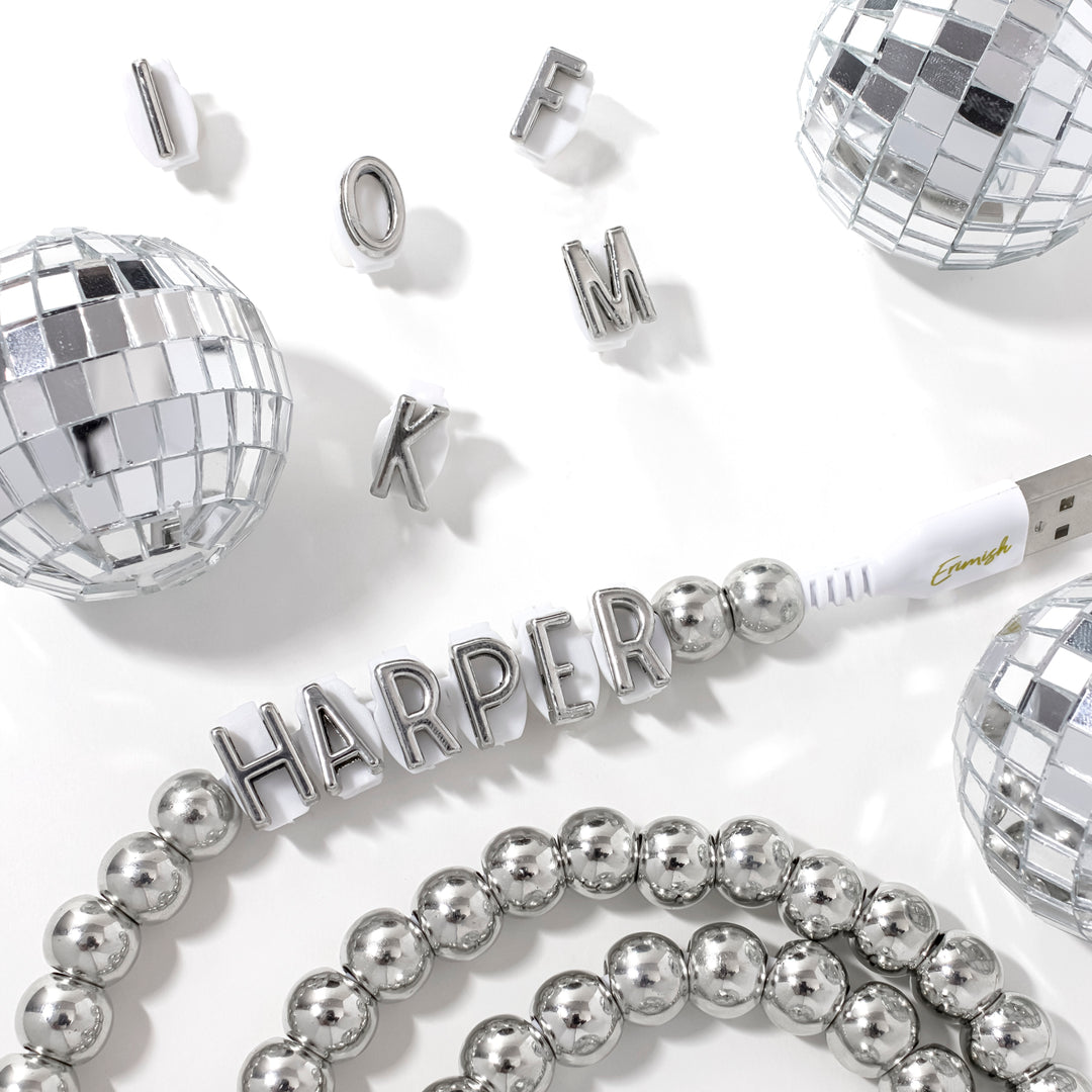 Beaded Phone Charger Metallic Silver