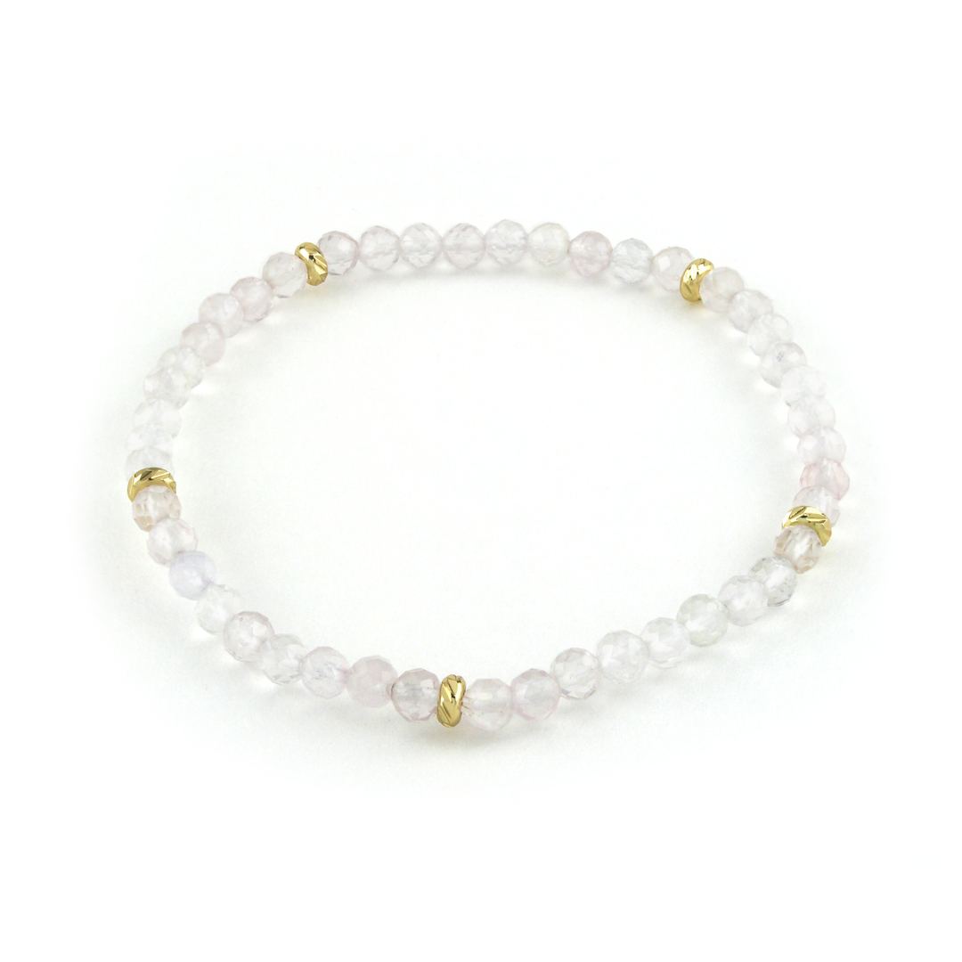 STONE BEAD BRACELET 4 MM W/GOLD BEADS ROSE STONE BEAD BRACELET 4 MM W/GOLD BEADS ROSE