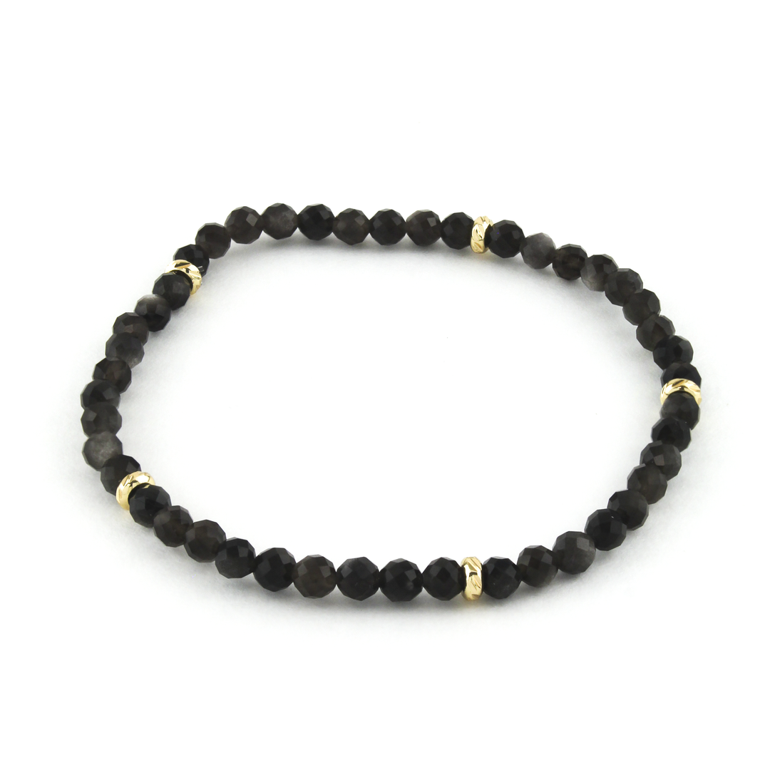 14k Gold Filled Silver Obsidian Gemstone Bracelet 4mm - Erimish