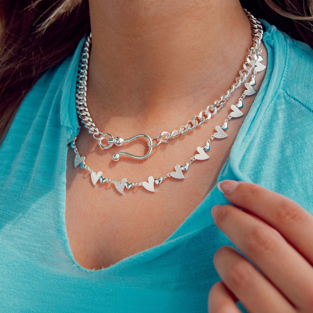 White Heart Chain Necklace