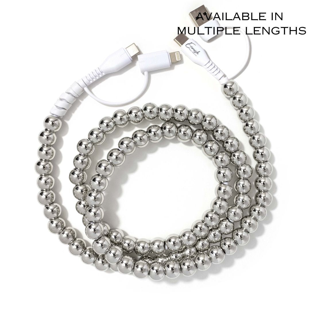 Beaded Phone Charger Metallic Silver – Erimish