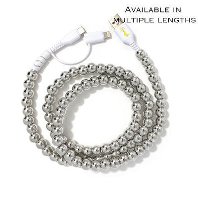 Beaded Phone Charger Metallic Silver