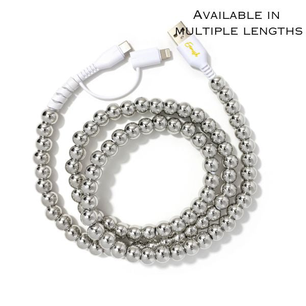 Beaded Phone Charger Metallic Silver