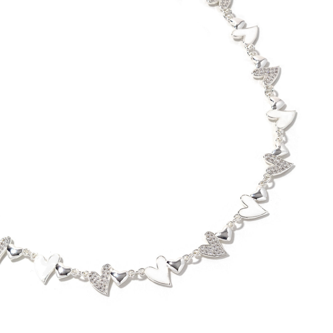 White Heart Chain Necklace