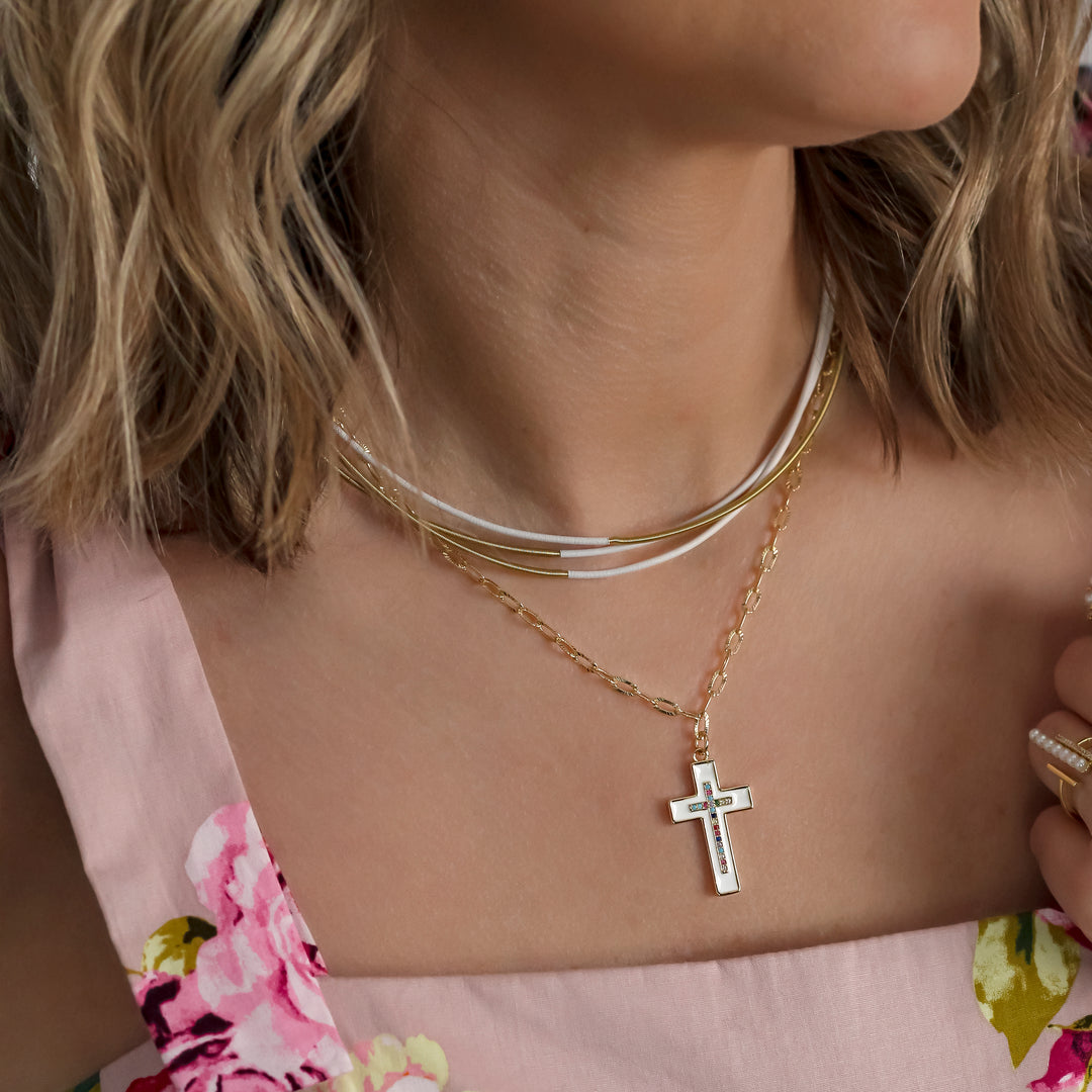 Midnight Cross White Necklace
