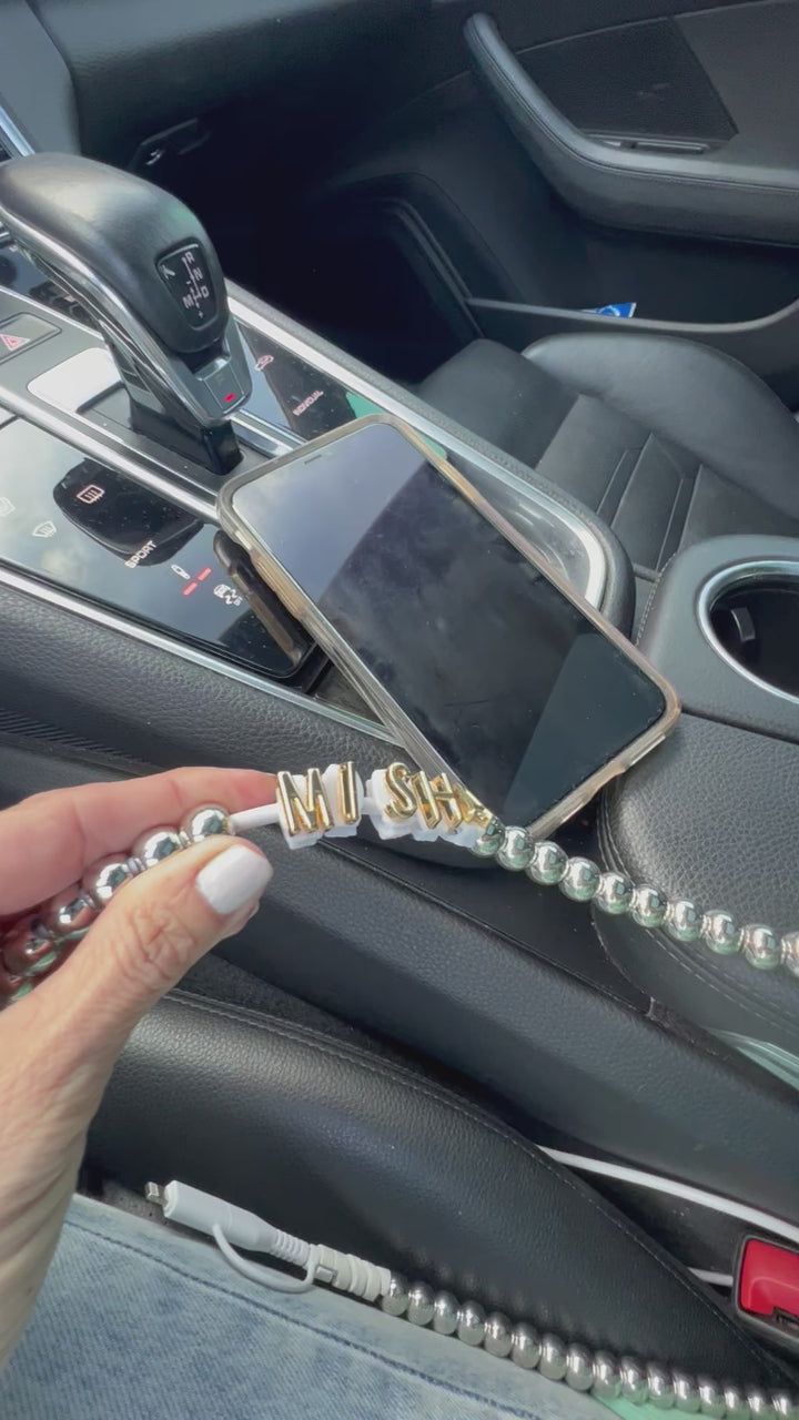 Beaded Phone Charger Metallic Silver