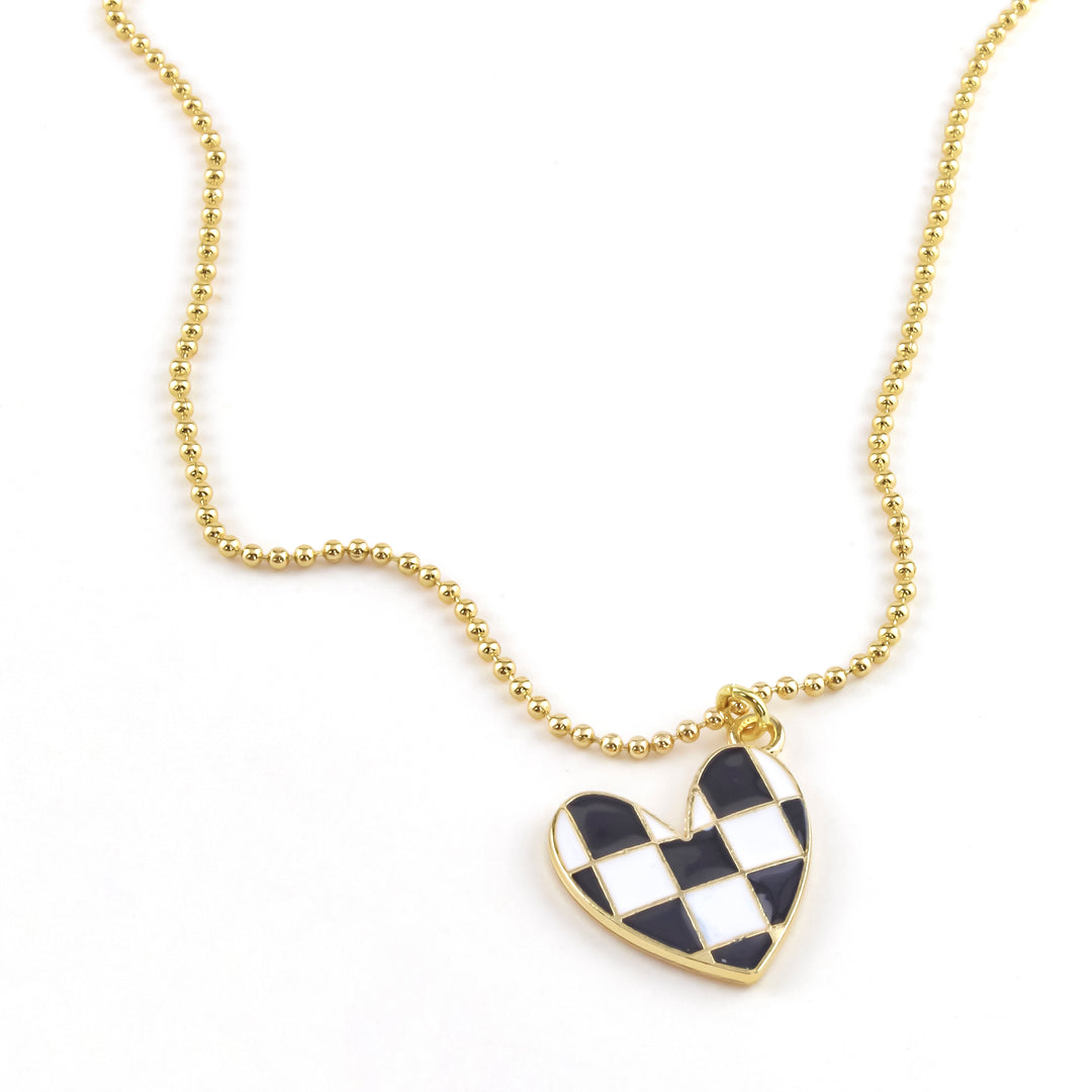 Checkered Heart Brad Gold Necklace - Erimish