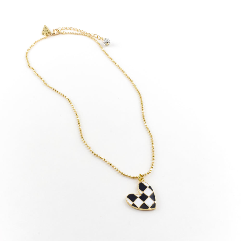 Checkered Heart Brad Gold Necklace - Erimish