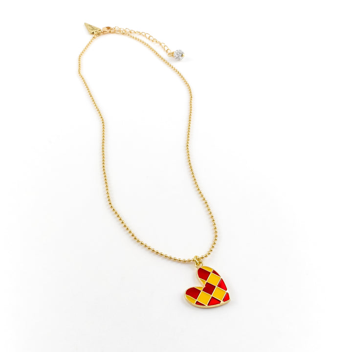 Checkered Heart Patty Necklace