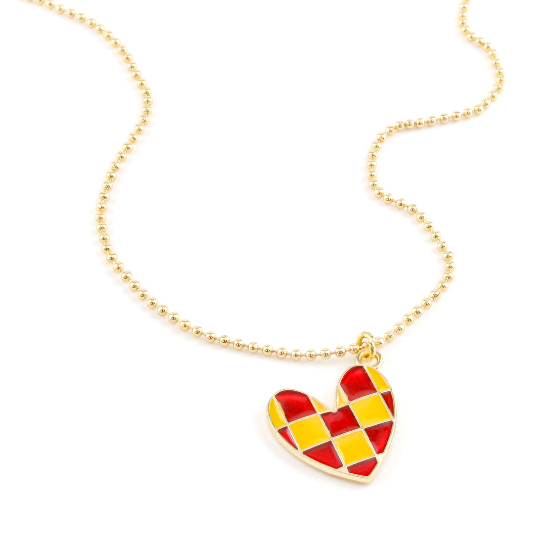 Checkered Heart Patty Necklace