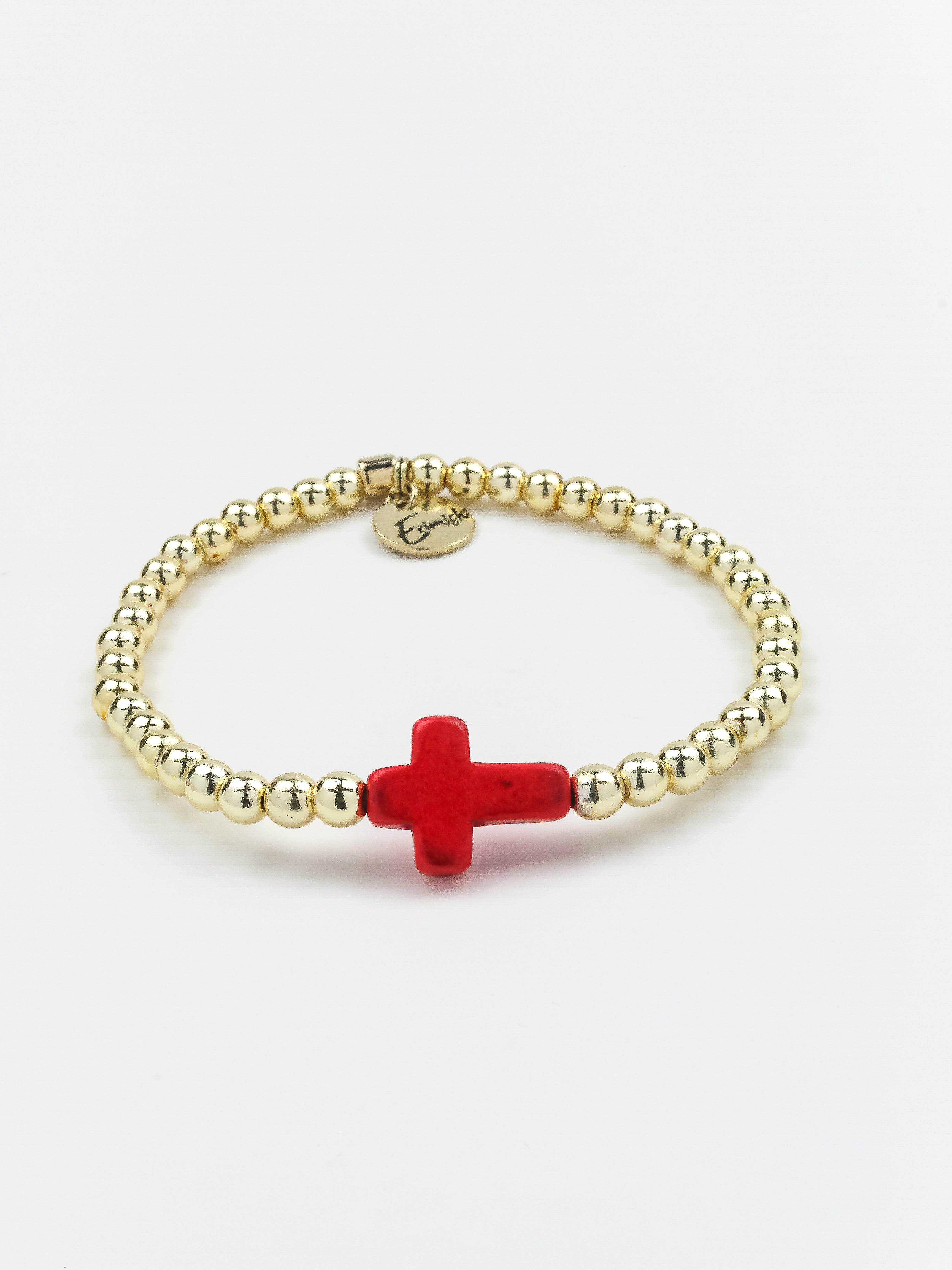 Cross Bracelet Gold Red
