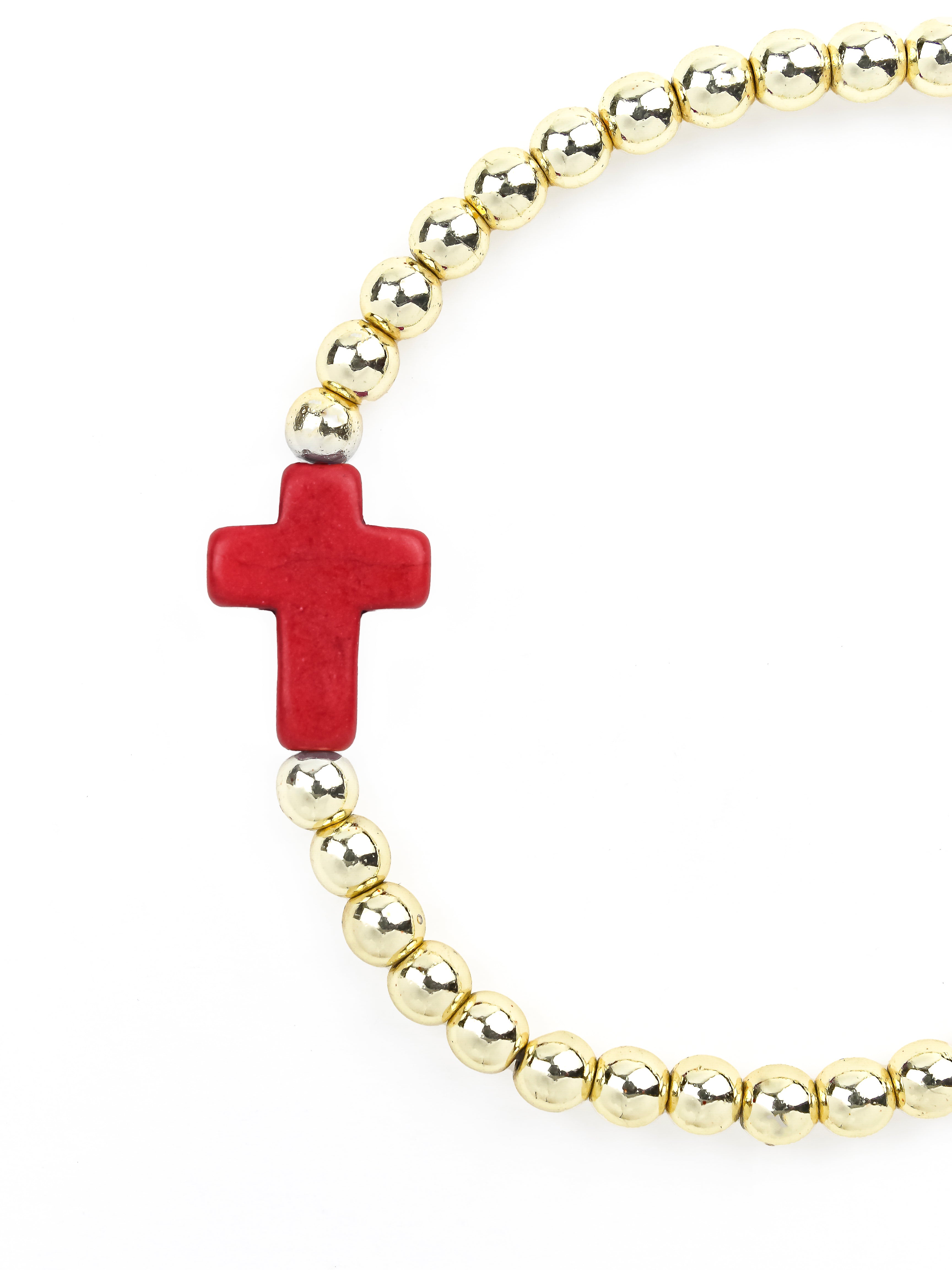 Cross Bracelet Gold Red