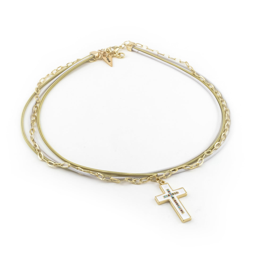 Midnight Cross White Necklace